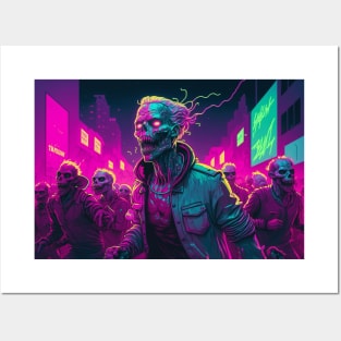 Retro Zombie Horde Neon Posters and Art